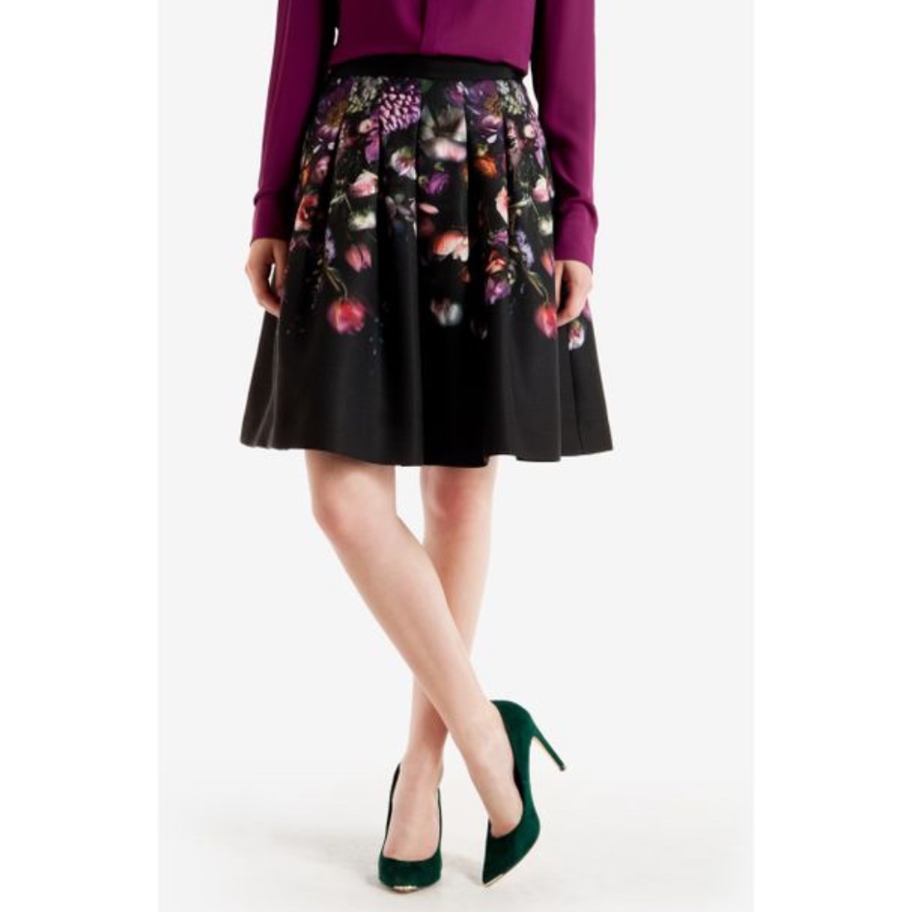 Ted Baker London Deniva Black Floral A-Line Skirt